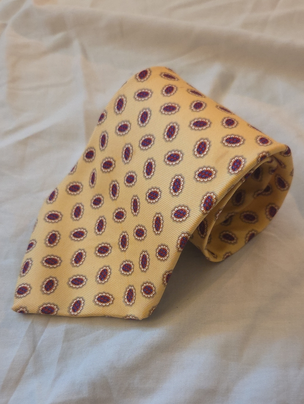 Ralph Lauren Yellow Tie with Red and Purple Medallion Pattern